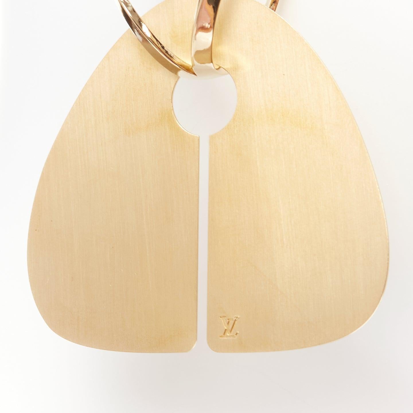 Women's LOUIS VUITTON gold LV logo leaf architectural hoop earring Single