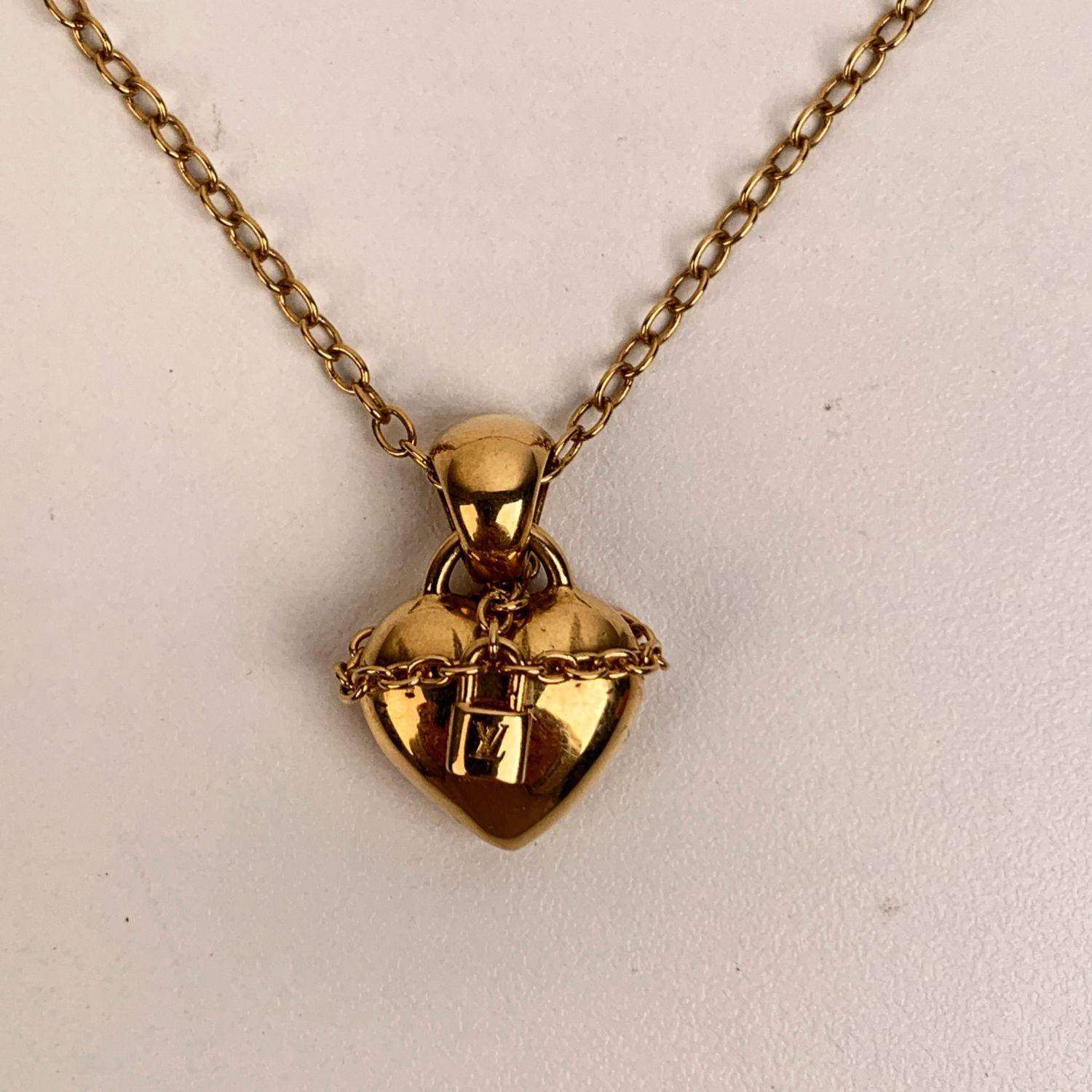 Louis Vuitton Gold Metal Love Lock Pendant Necklace