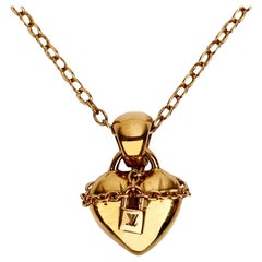 Louis Vuitton Gold Metal Love Lock Pendant Necklace
