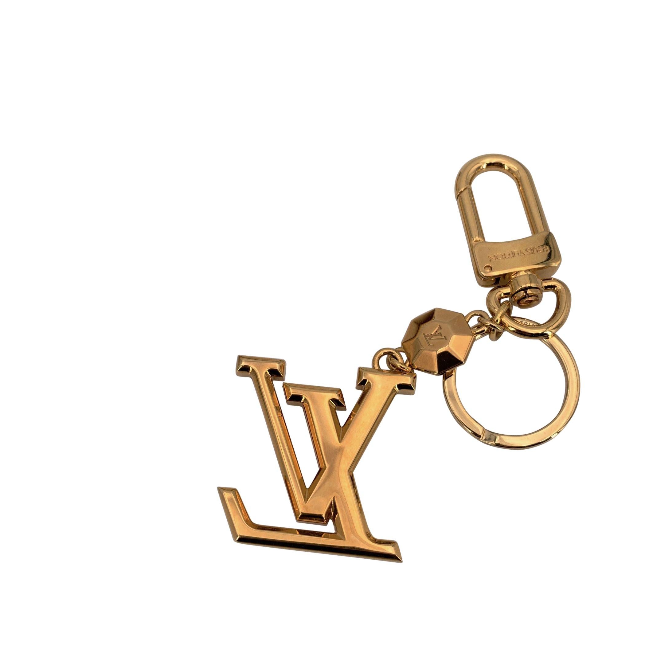 Marrone Louis Vuitton Oro Metallo Lv Faccettes Portachiavi Catena Charm Borsa in vendita