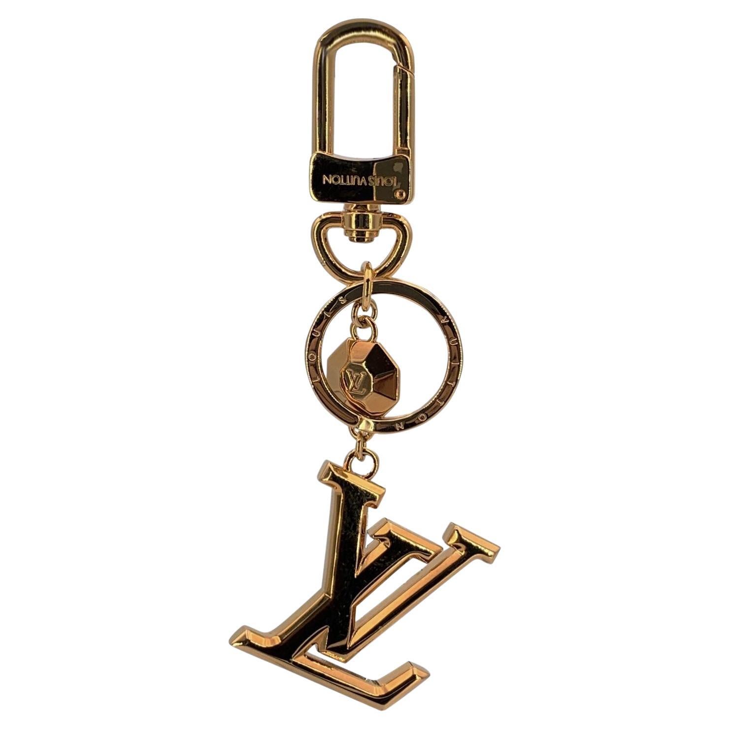Louis Vuitton Gold Metal Lv Faccettes Keyring Chain Bag Charm