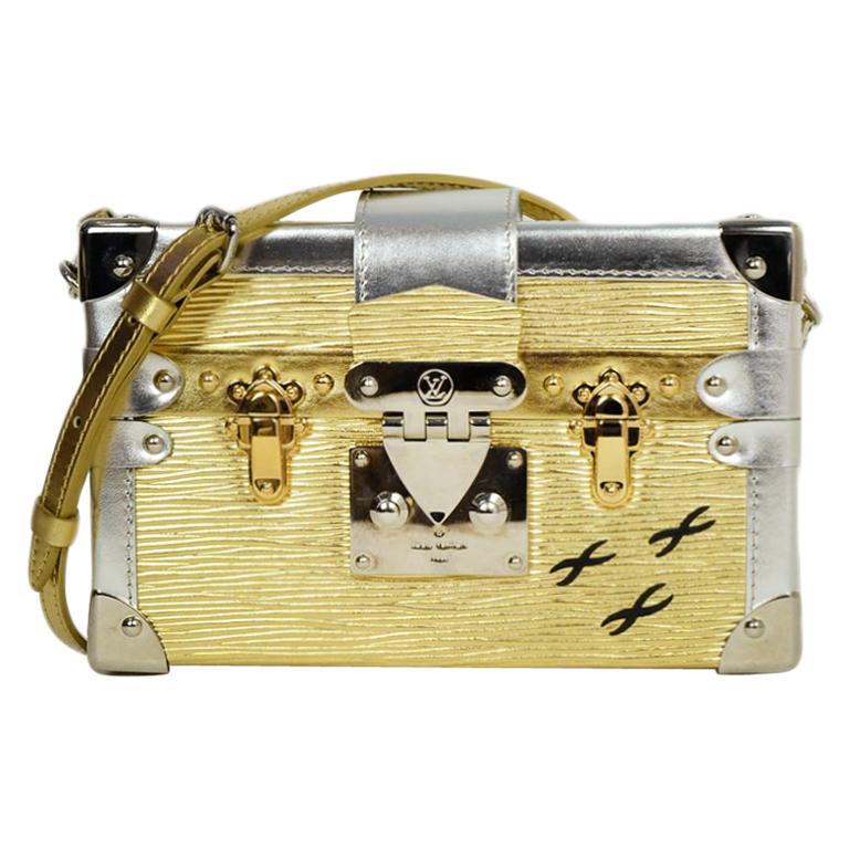 Louis Vuitton Gold Metallic Epi Leather Petite Malle Trunk Crossbody w