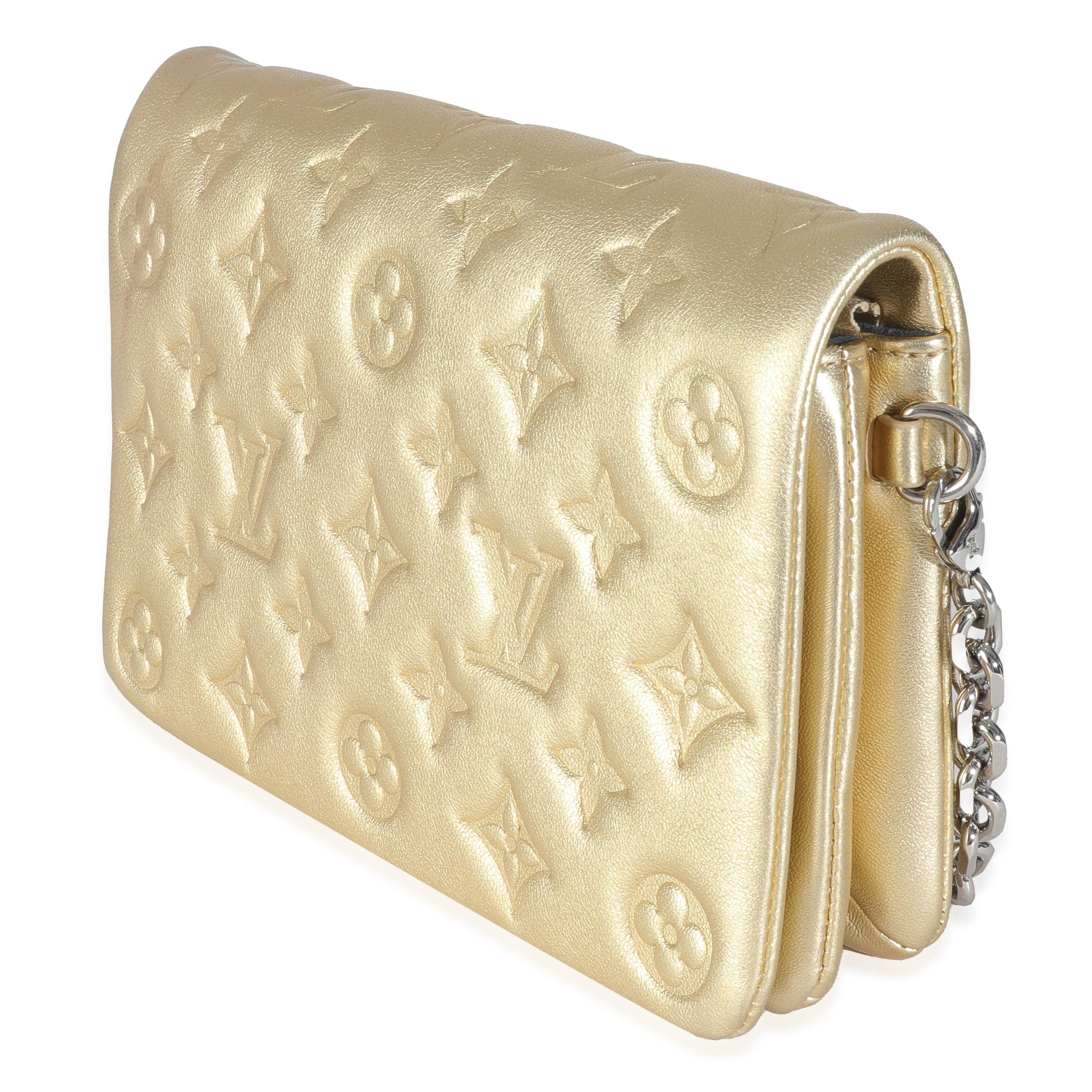 Women's or Men's Louis Vuitton Gold Metallic Lambskin Embossed Monogram Pochette Coussin For Sale