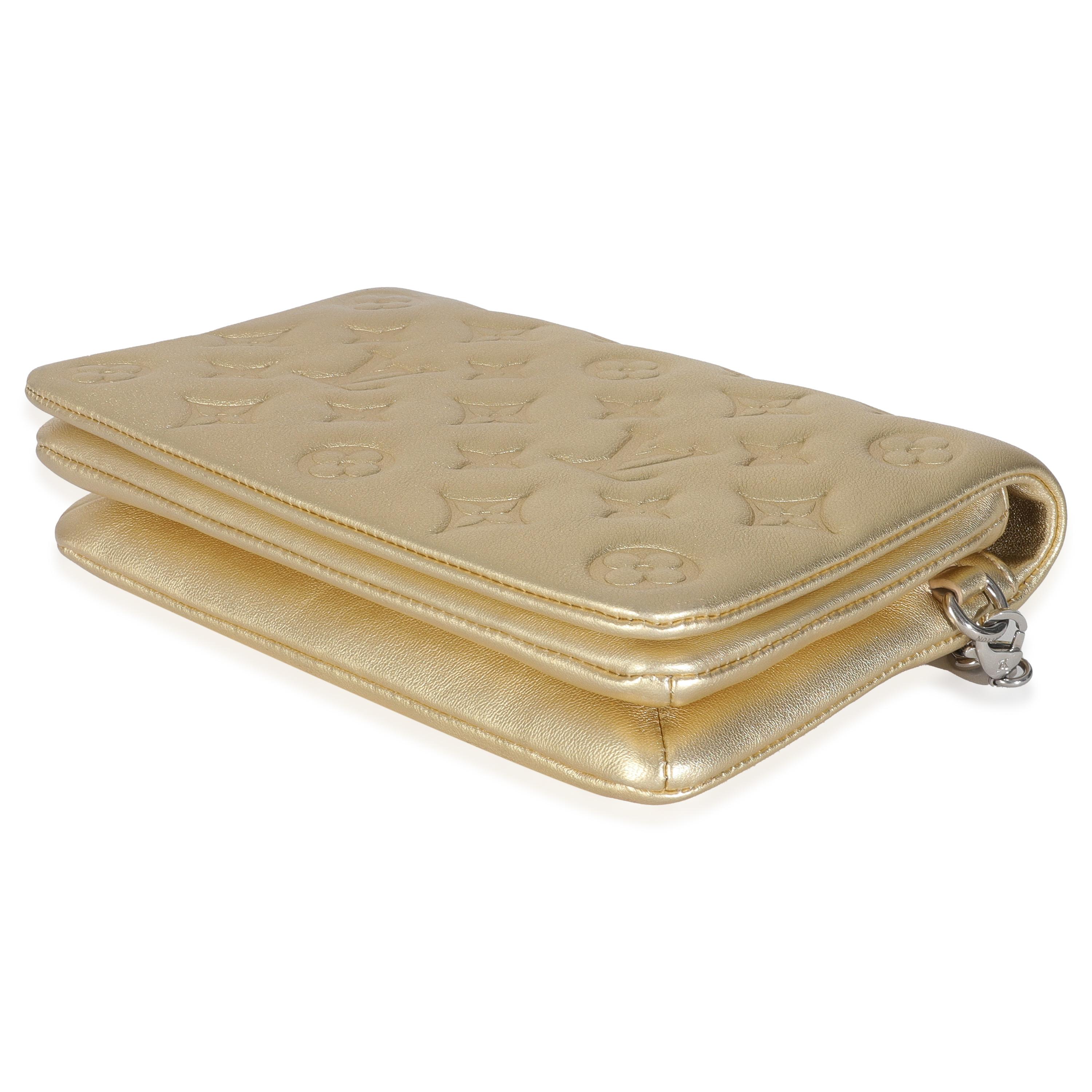 Louis Vuitton Gold Metallic Lambskin Embossed Monogram Pochette Coussin For Sale 1