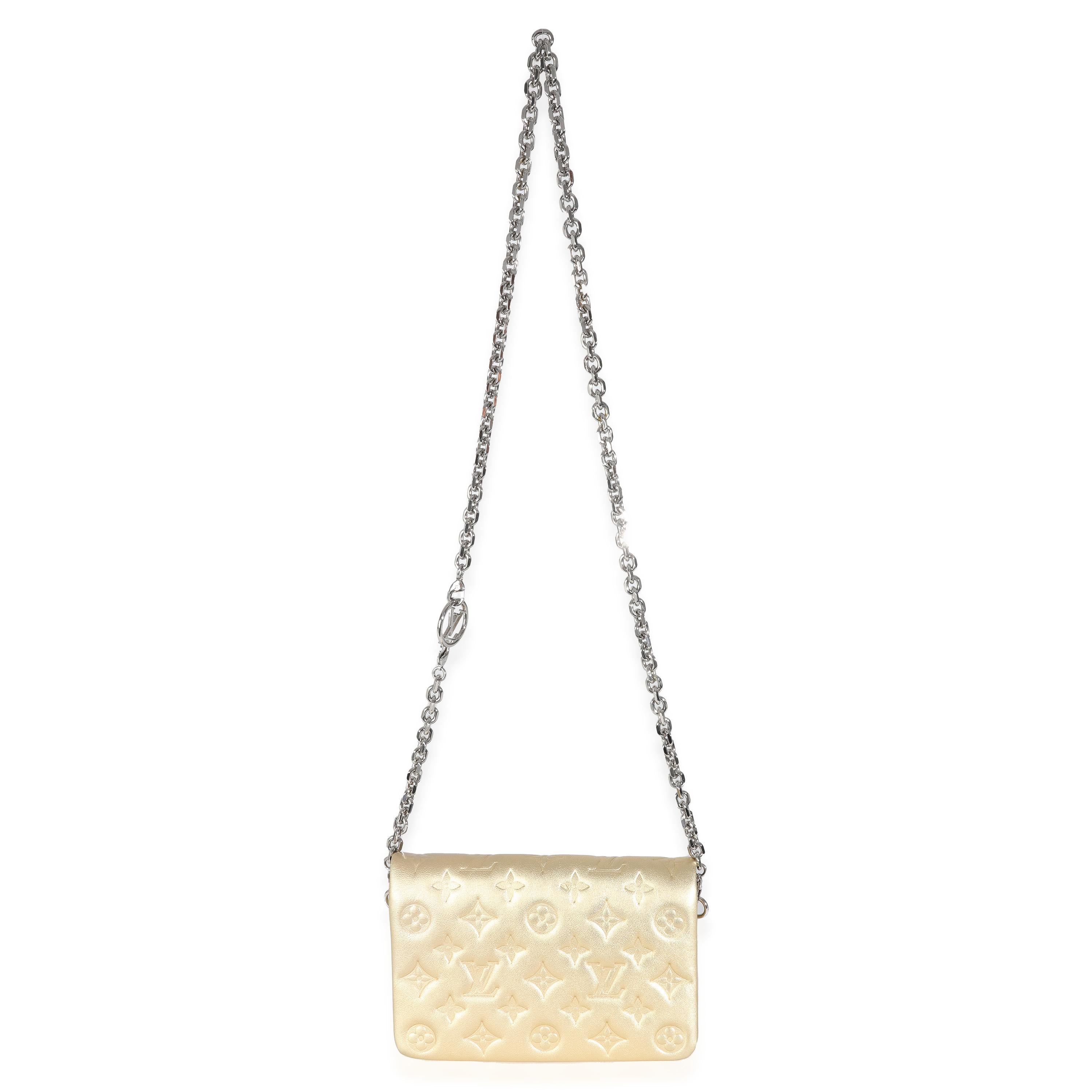 Louis Vuitton Gold Metallic Lambskin Embossed Monogram Pochette Coussin For Sale 2