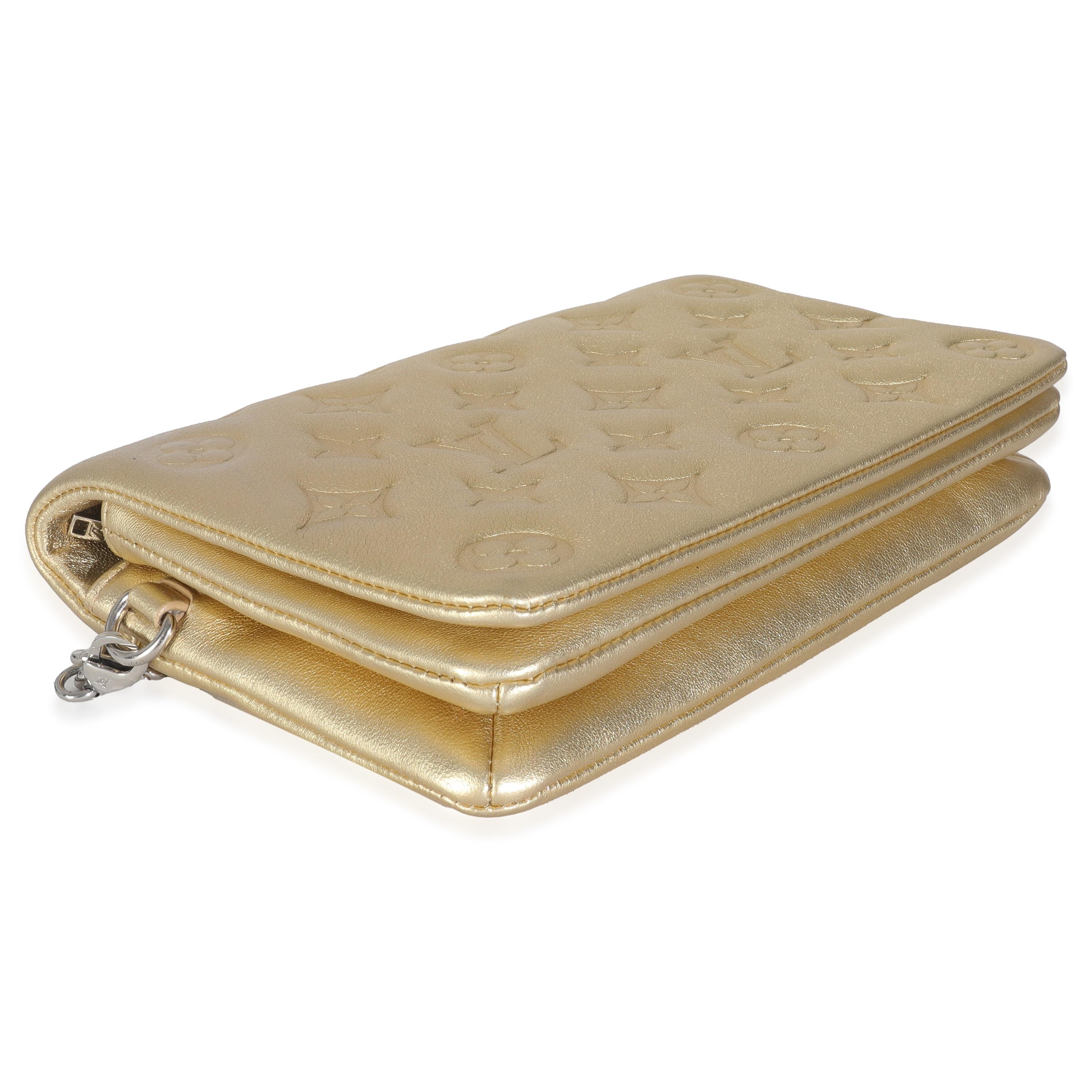 Louis Vuitton Gold Metallic Lambskin Embossed Monogram Pochette Coussin For Sale 3
