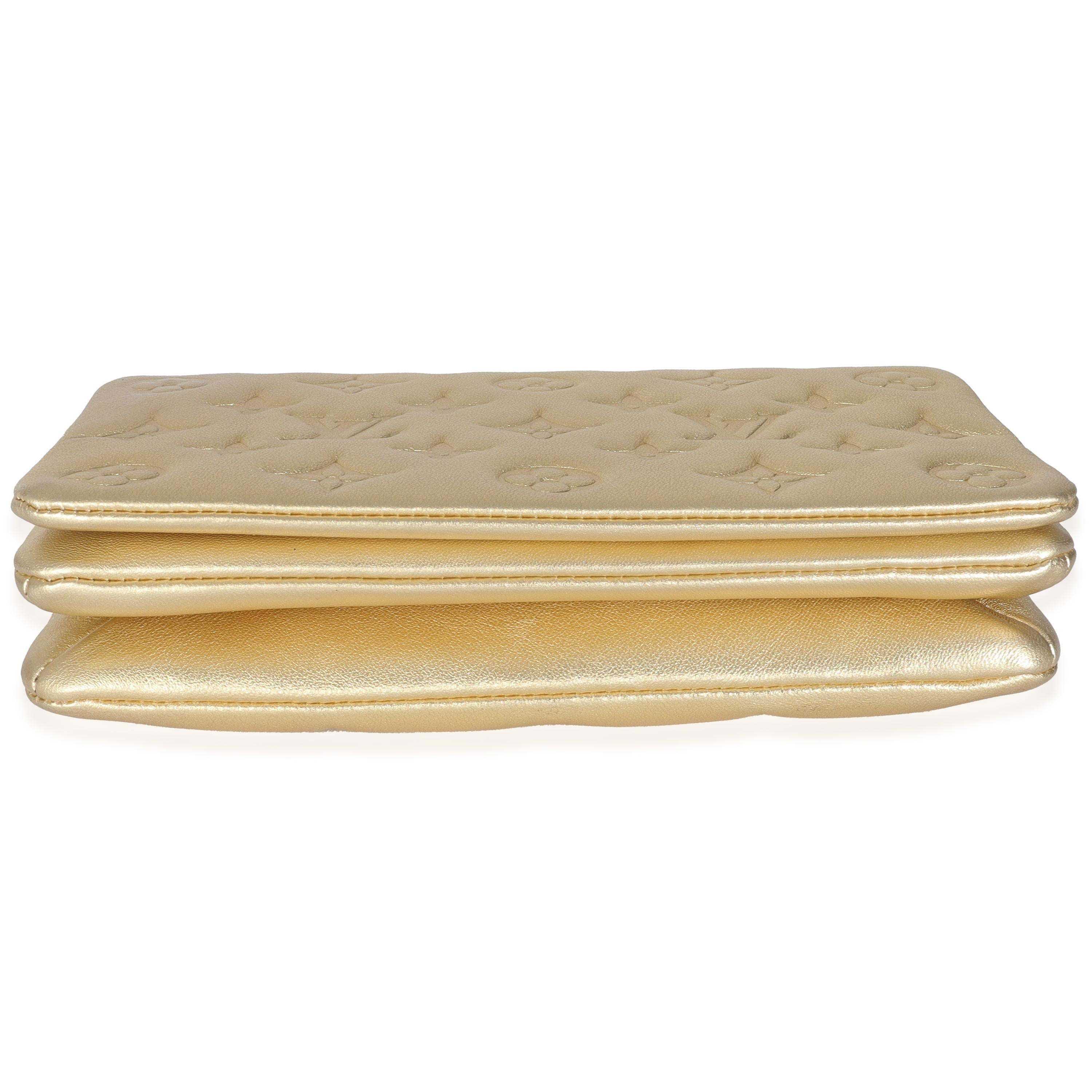 Louis Vuitton Gold Metallic Lambskin Embossed Monogram Pochette Coussin For Sale 4
