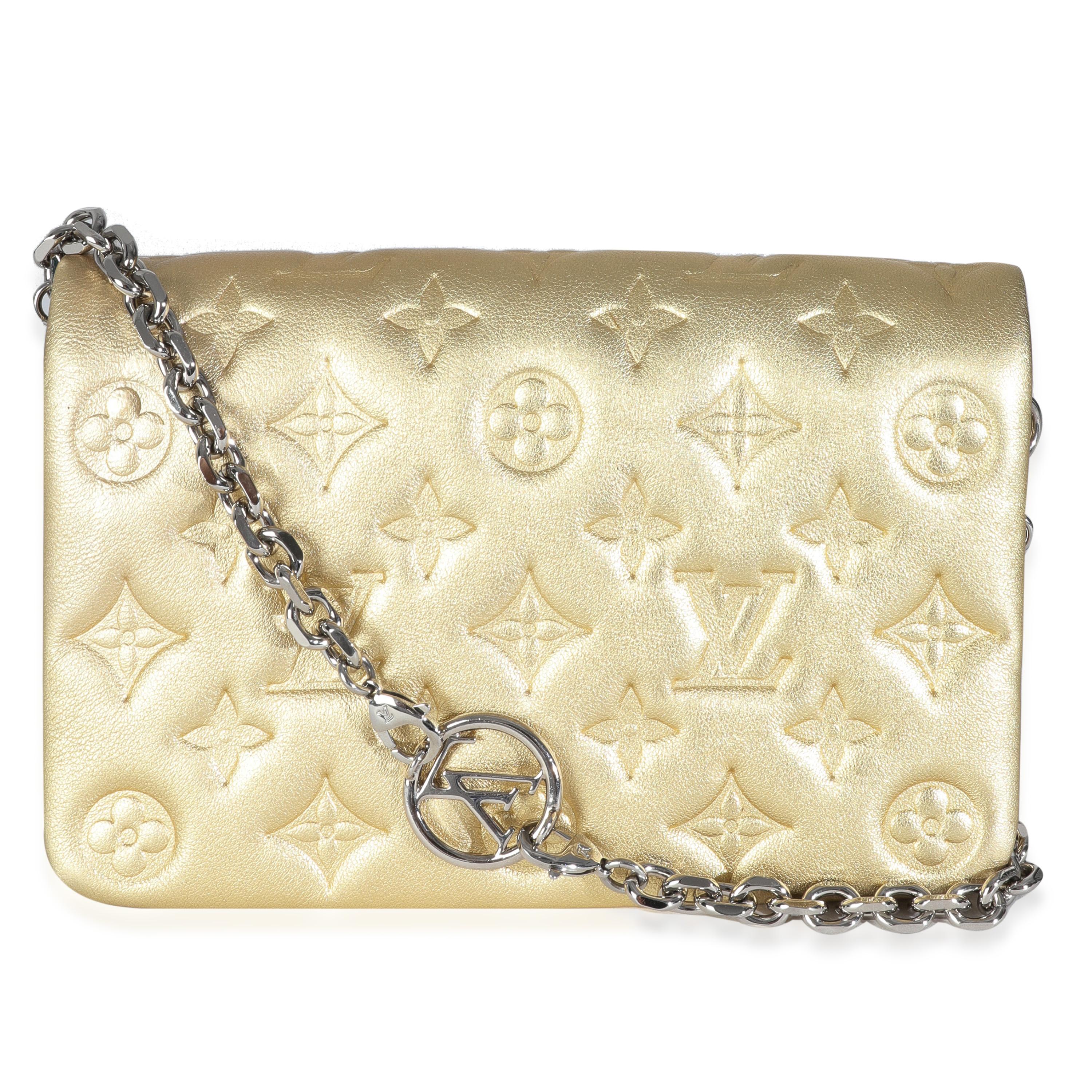Louis Vuitton Gold Metallic Lambskin Embossed Monogram Pochette Coussin For Sale