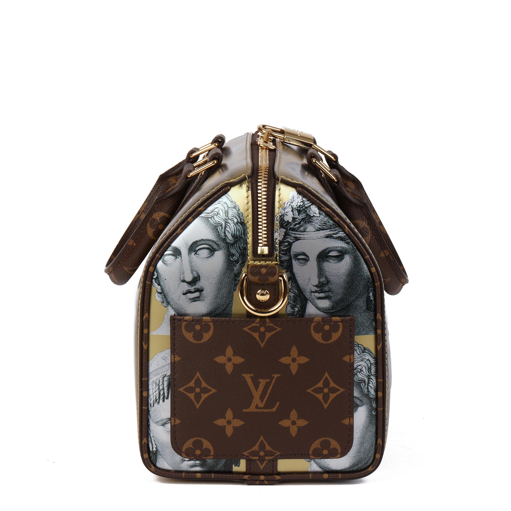 Gray LOUIS VUITTON Gold Metallic Monogram Fornasetti Speedy 25 Bandouliere