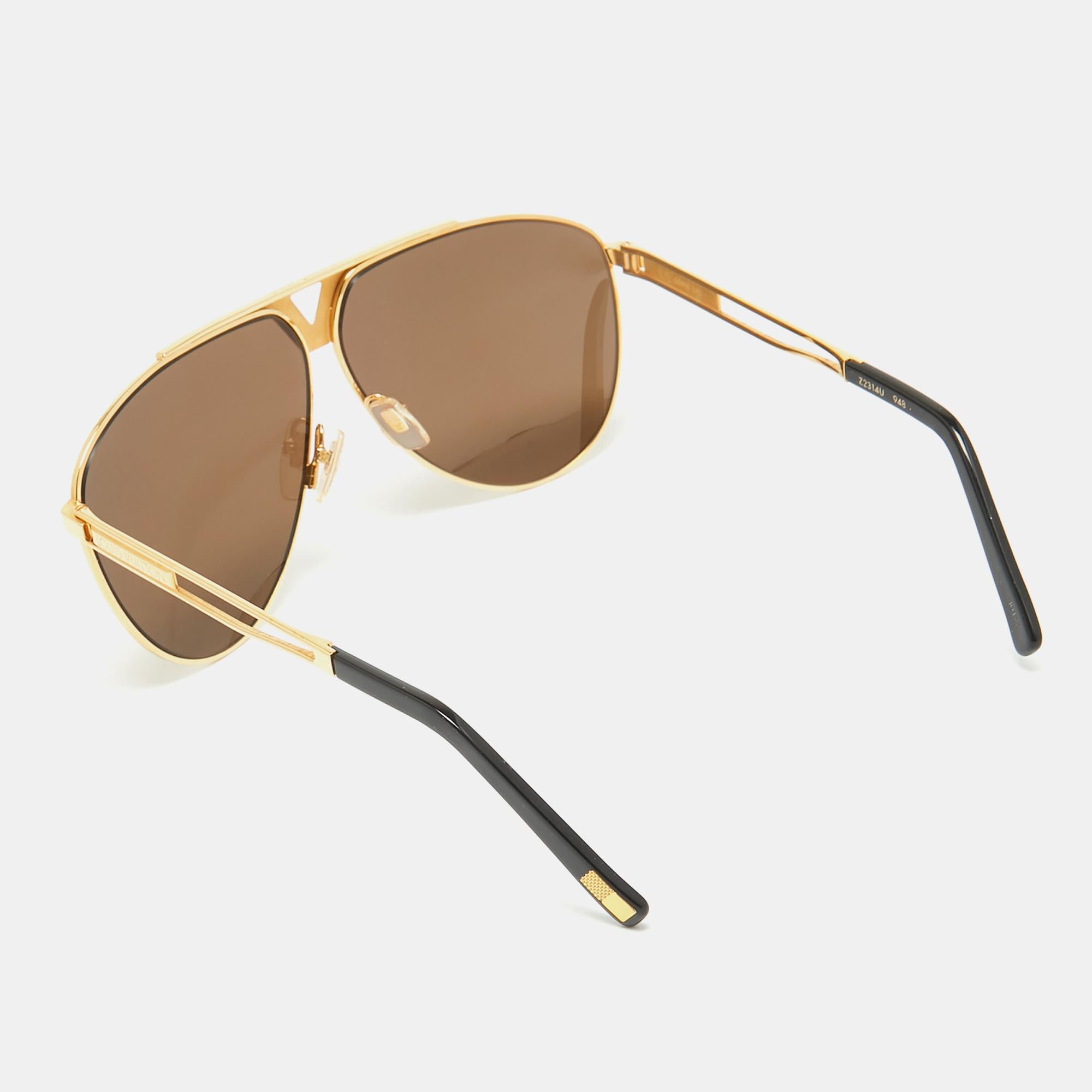Louis Vuitton Gold Mirrored  Z2314U Tonca Aviator Sunglasses In Good Condition In Dubai, Al Qouz 2