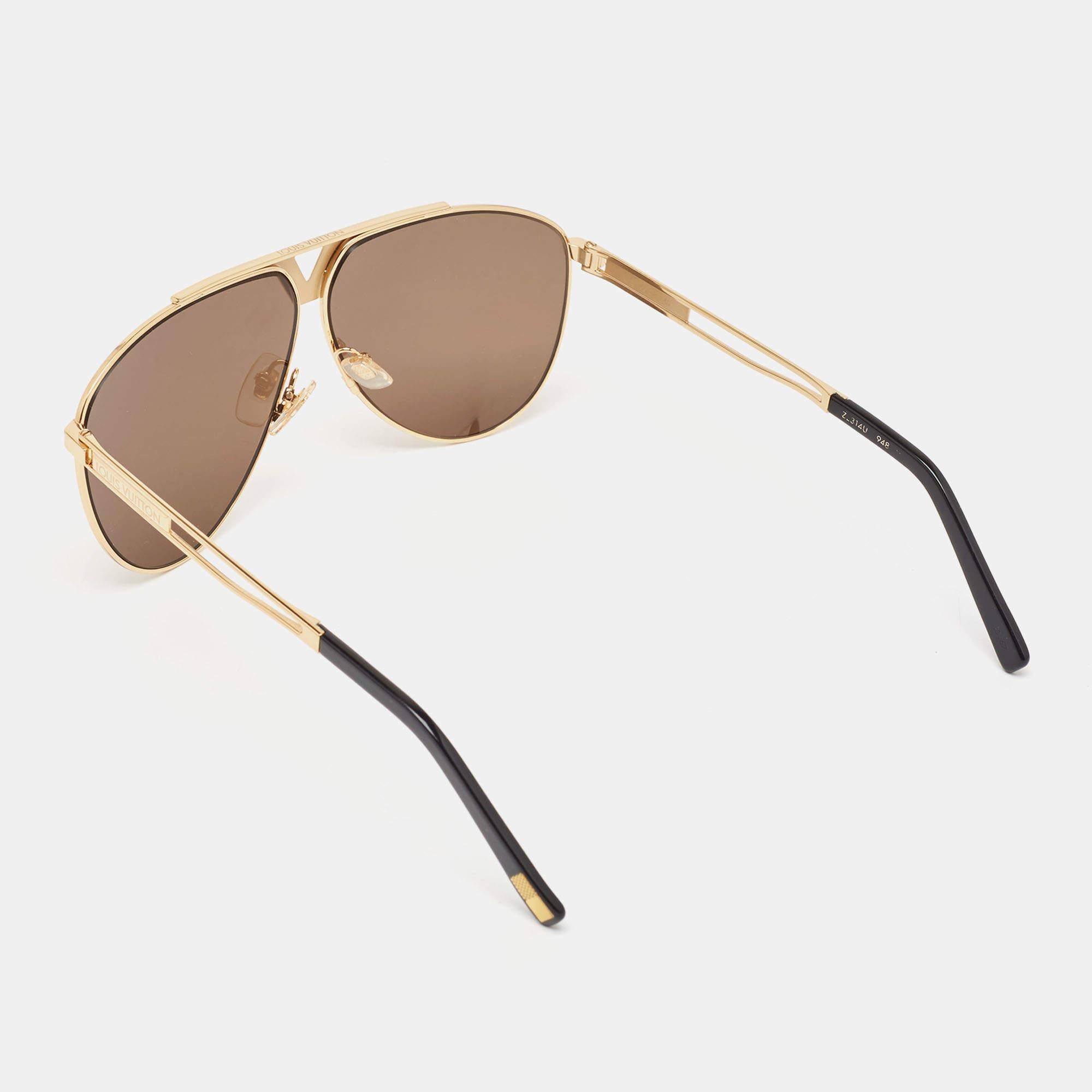 Louis Vuitton Gold Mirrored Z2314U Tonca Pilot Sunglasses In Good Condition For Sale In Dubai, Al Qouz 2