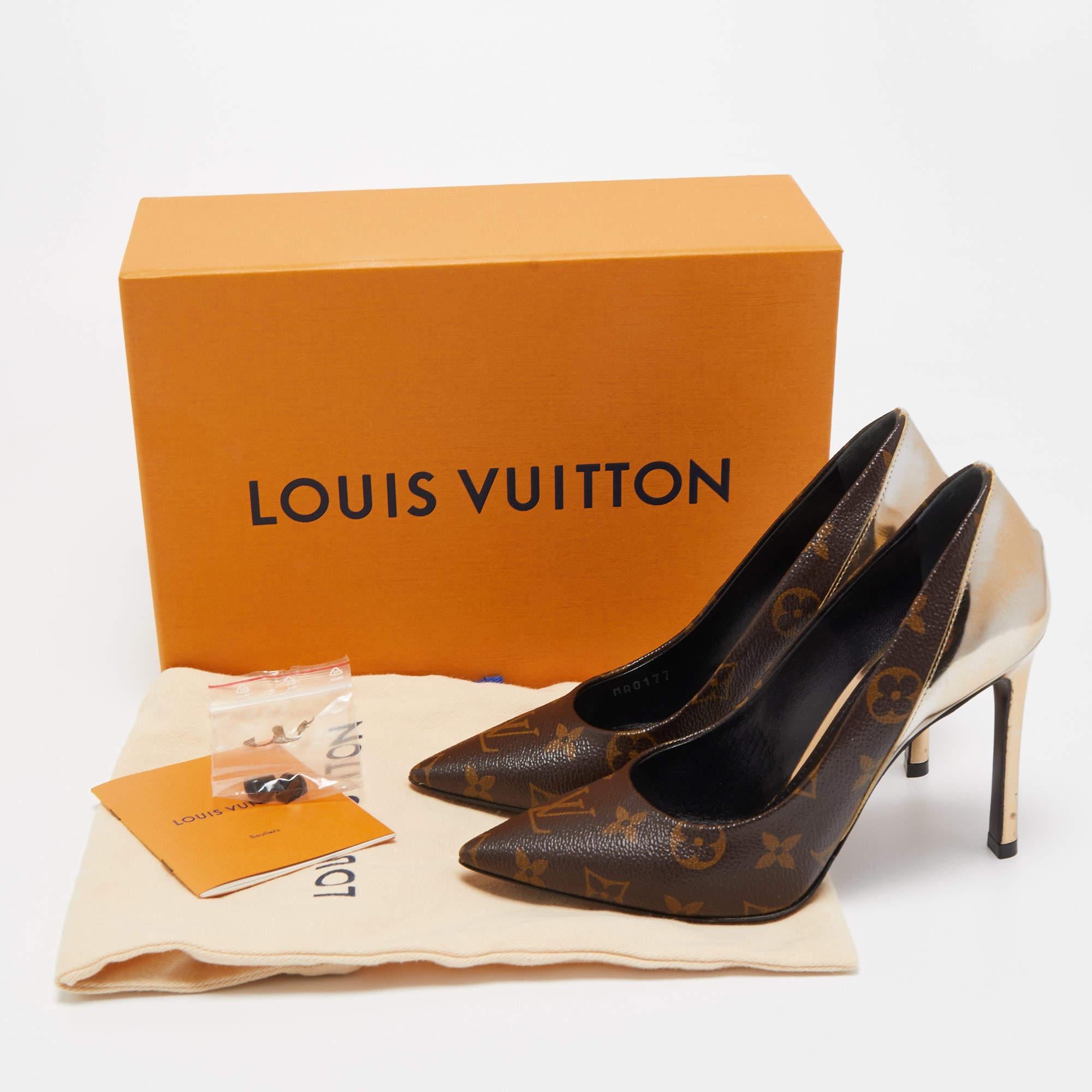 Louis Vuitton Gold Monogram Canvas and Patent Leather Cherie Pumps Size 36 2