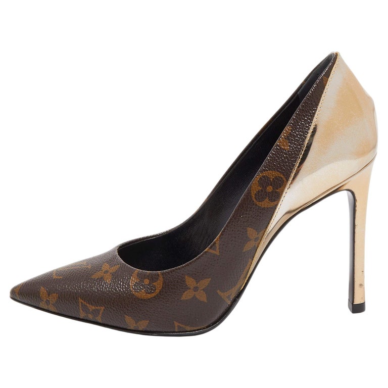 Louis Vuitton Gold Monogram Canvas and Patent Leather Cherie Pumps Size 36  For Sale at 1stDibs