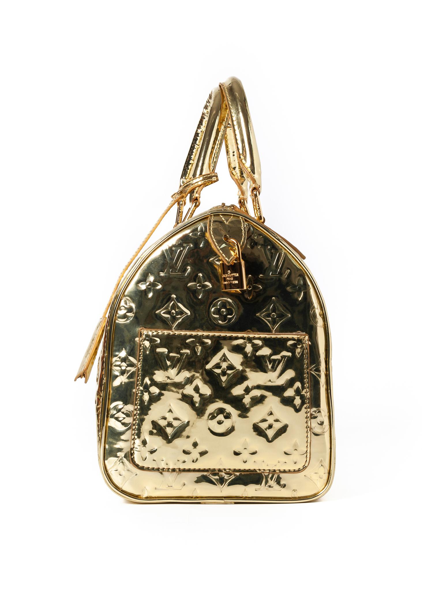 Brown Louis Vuitton Gold Monogram Embossed Miroir Speedy 35 Bag