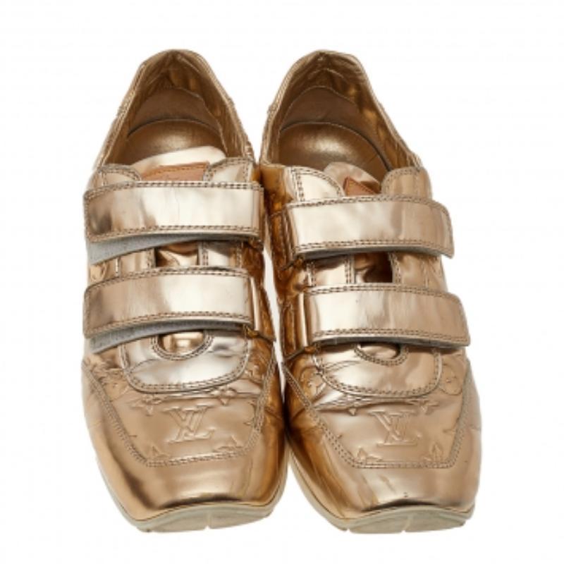 Women's Louis Vuitton Gold Monogram Empreinte Leather Low Top Sneakers Size 38.5