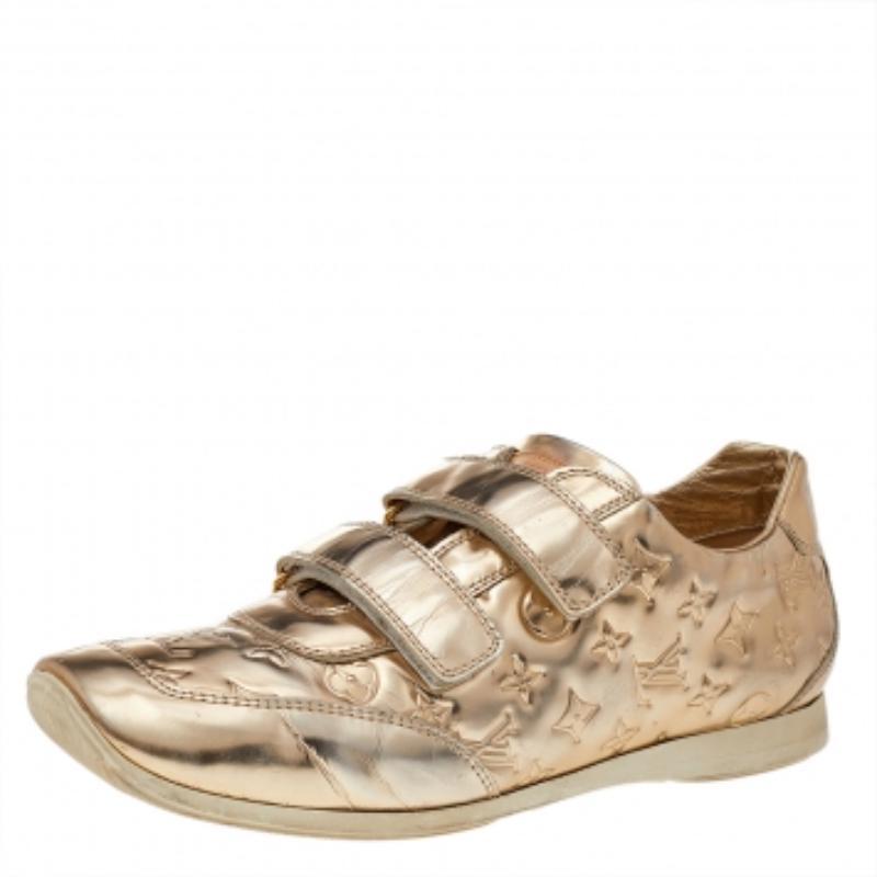 Louis Vuitton Gold Monogram Empreinte Leather Low Top Sneakers Size 38.5 1