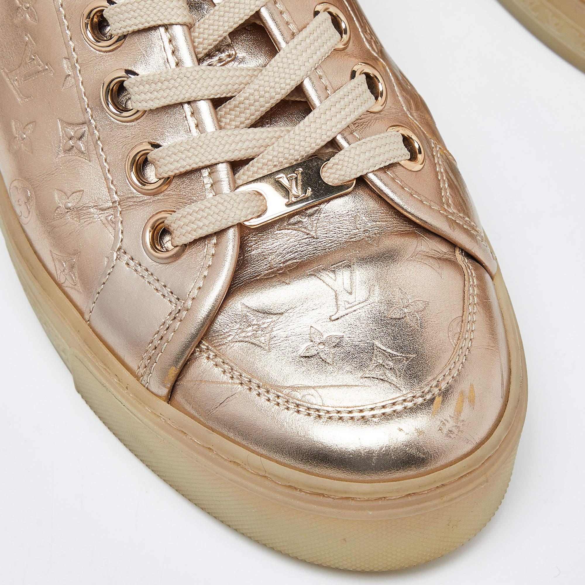 Women's Louis Vuitton Gold Monogram Leather Sneakers Size 39