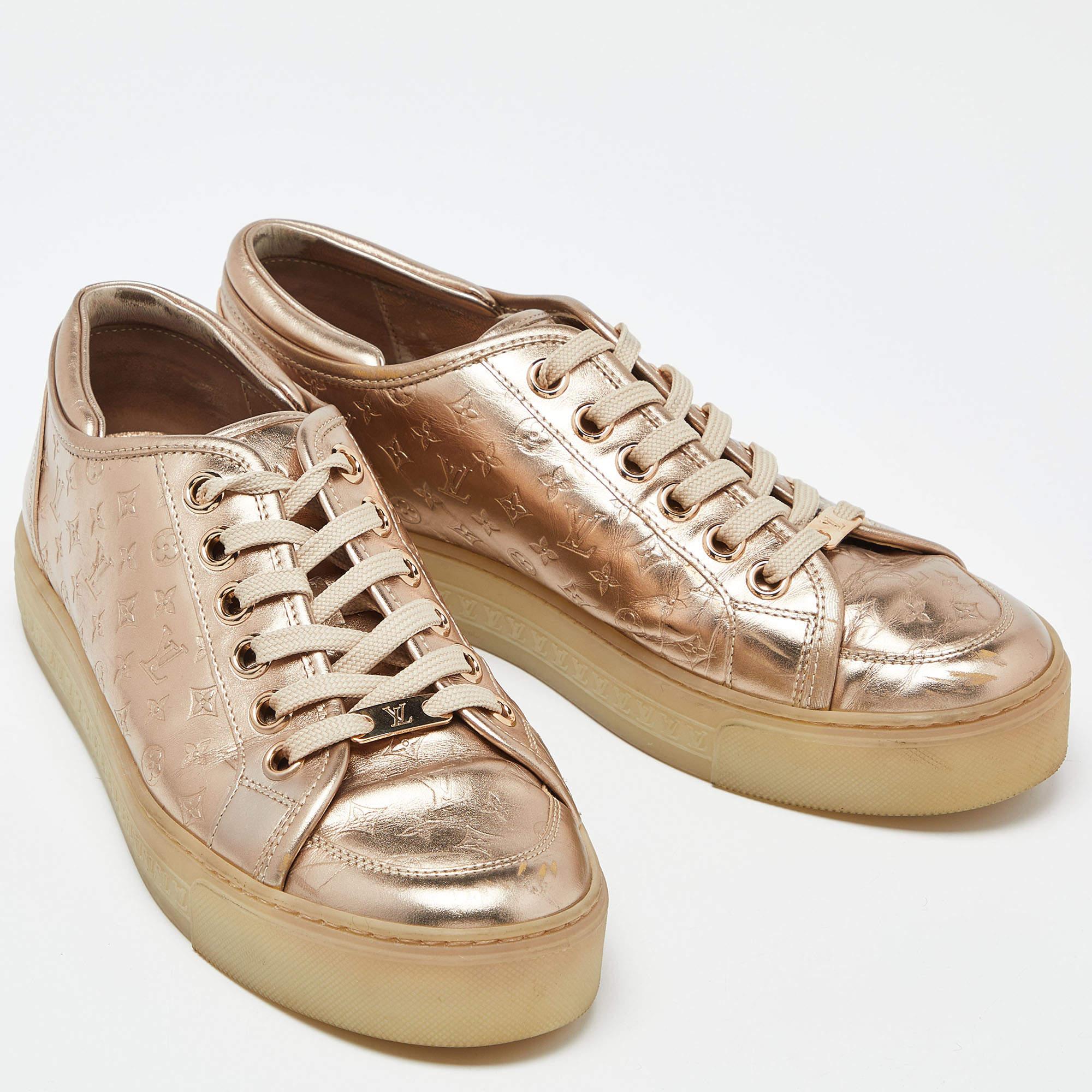 Louis Vuitton Gold Monogram Leather Sneakers Size 39 1