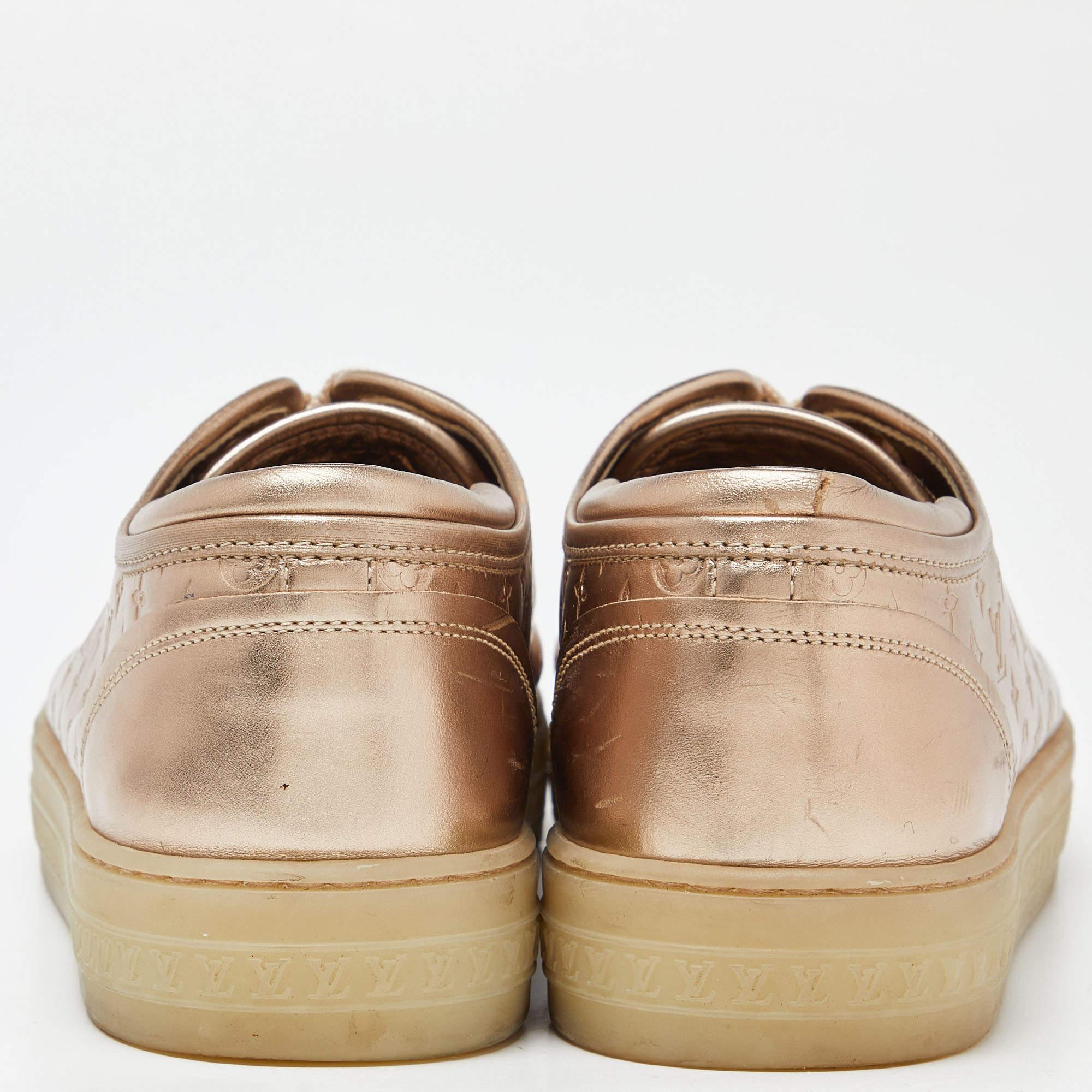 Louis Vuitton Gold Monogram Leather Sneakers Size 39 2