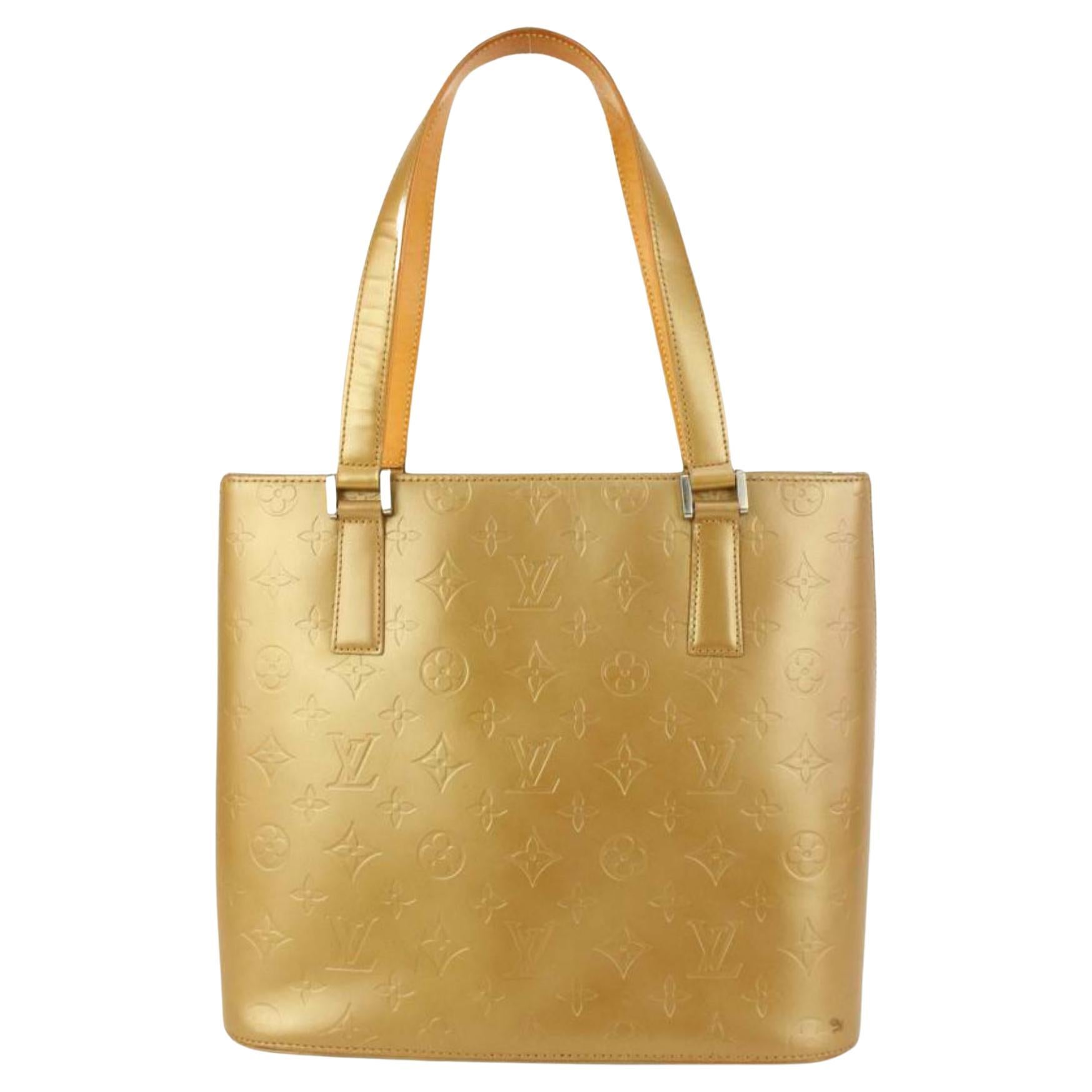 Louis Vuitton Gold Monogram Vernis Mat Stockton Zip Tote Bag 38L26a For Sale
