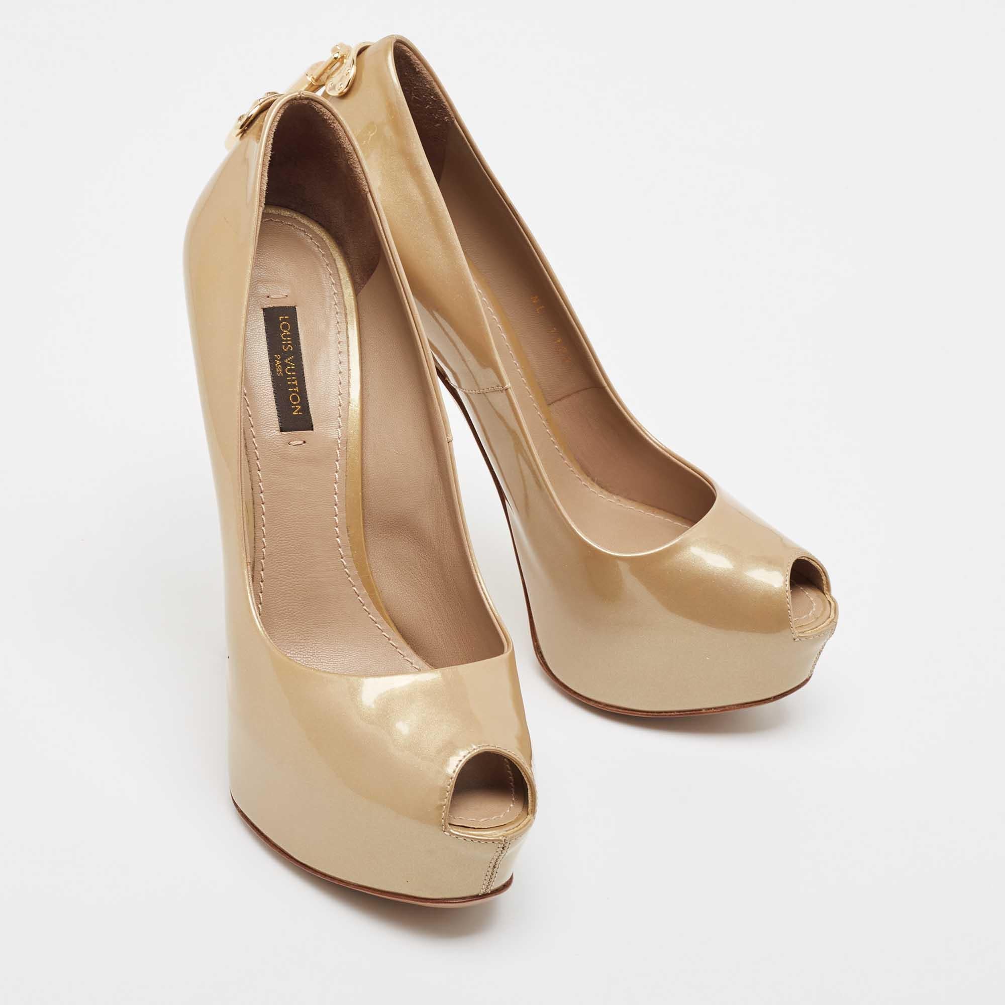 Women's Louis Vuitton Gold Oh Really! Peep Toe Pumps Size 37.5