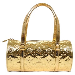 LOUIS VUITTON Gold Papillon Monogram Shiny Mirror Top Handle Evening Bag