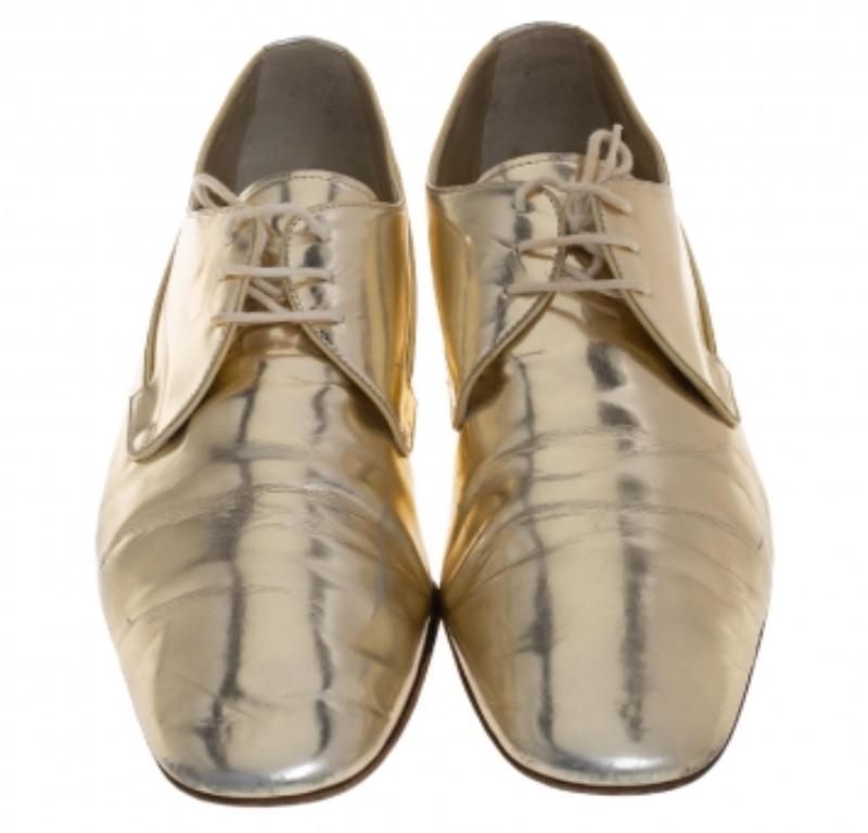 Men's Louis Vuitton Gold Patent Leather Lace Up Derby Size 44 For Sale