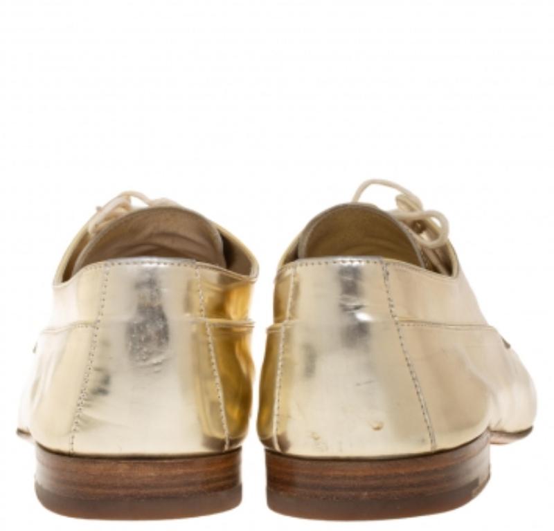 Louis Vuitton Gold Patent Leather Lace Up Derby Size 44 For Sale 1
