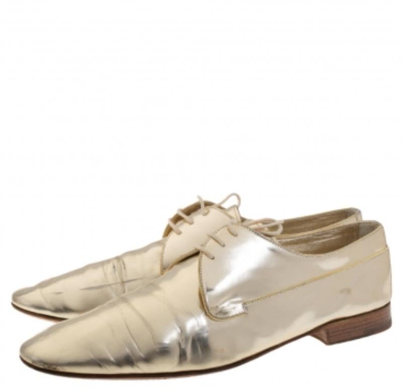Louis Vuitton Gold Patent Leather Lace Up Derby Size 44 For Sale 3