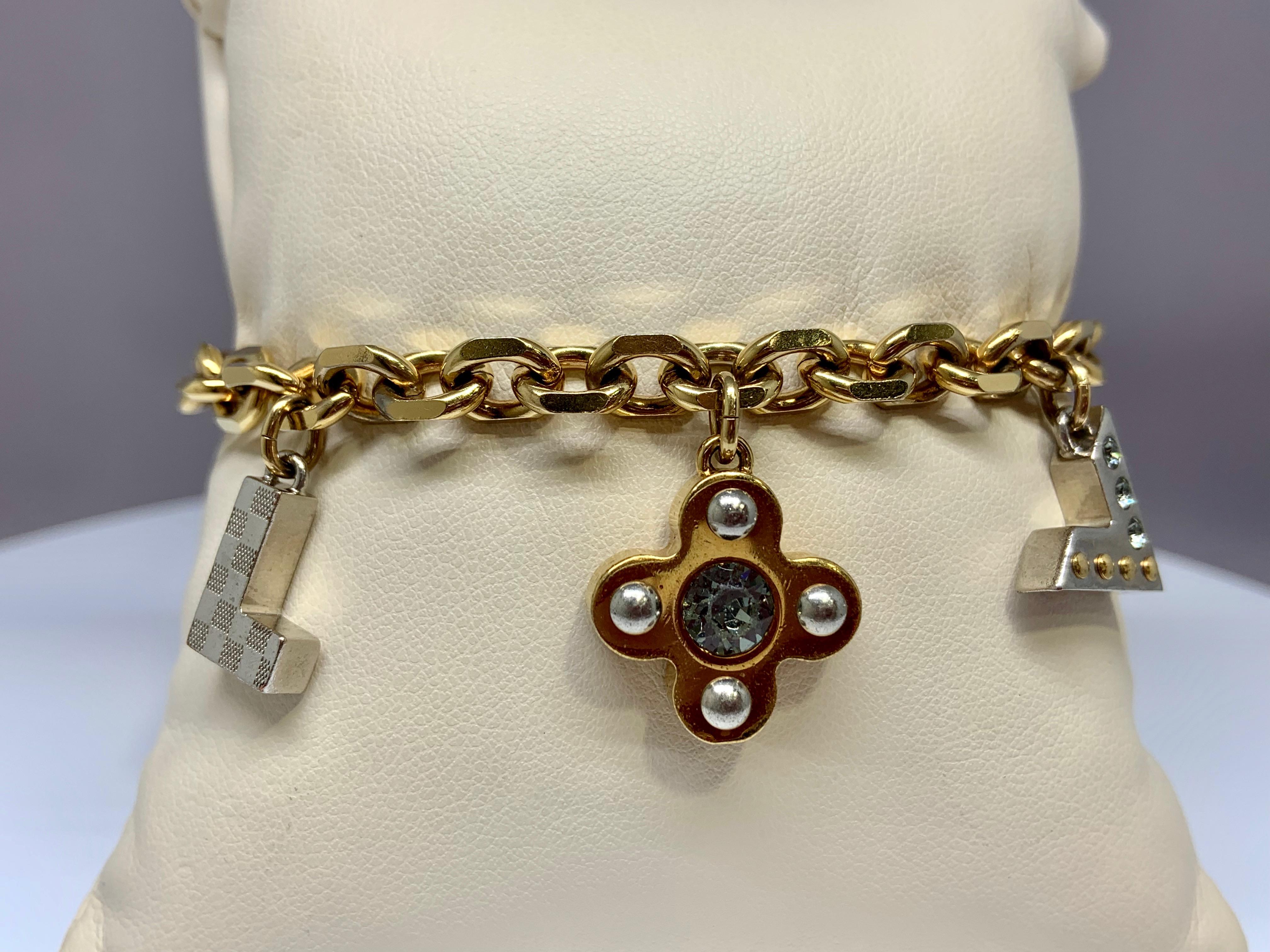 Art Deco Louis Vuitton Gold-Plated Chain Link Charm Bracelet For Sale