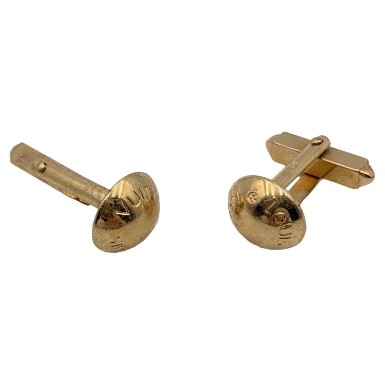 Louis Vuitton Gold Pleated Round Cufflinks with Leather Pouch For Sale at  1stDibs