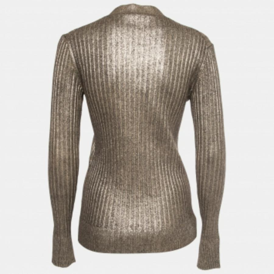 Gris Louis Vuitton Gold Rib Knit Coates  Cardigan en laine S en vente