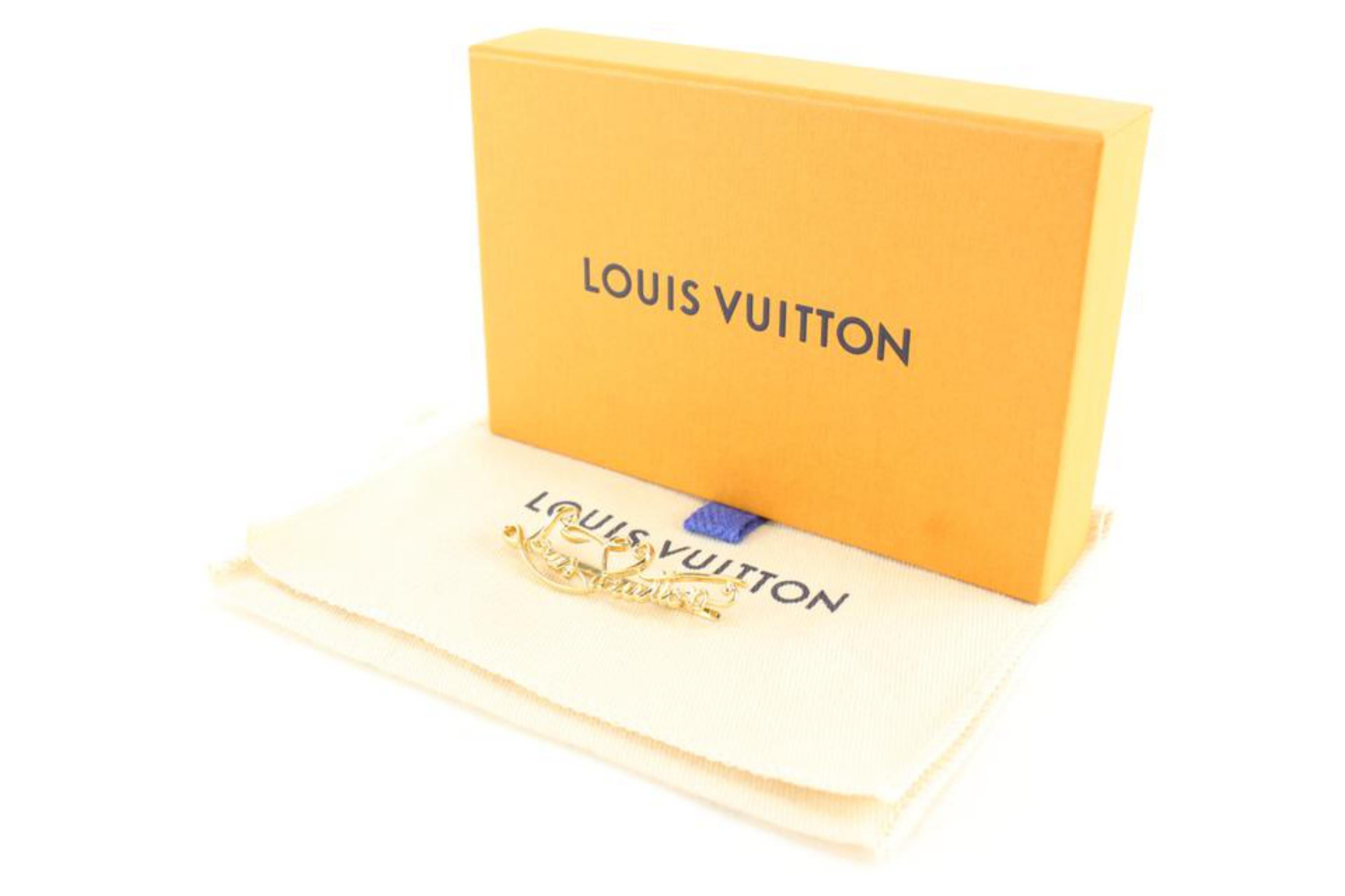 Louis Vuitton Gold Script Logo Hair Clip Barrette 2lk630s  2
