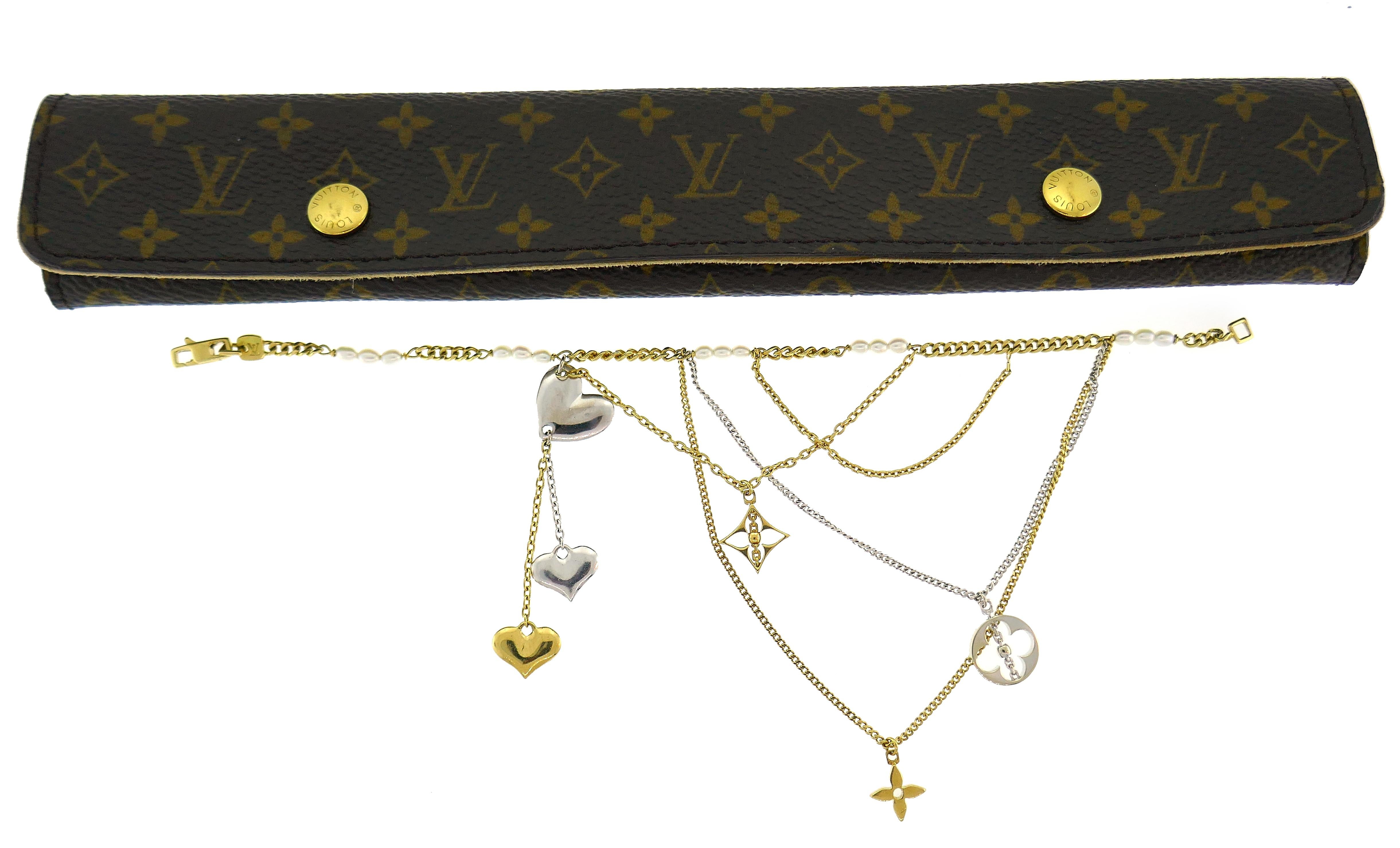 Women's Louis Vuitton Gold Seed Pearl Chain Charm Bracelet