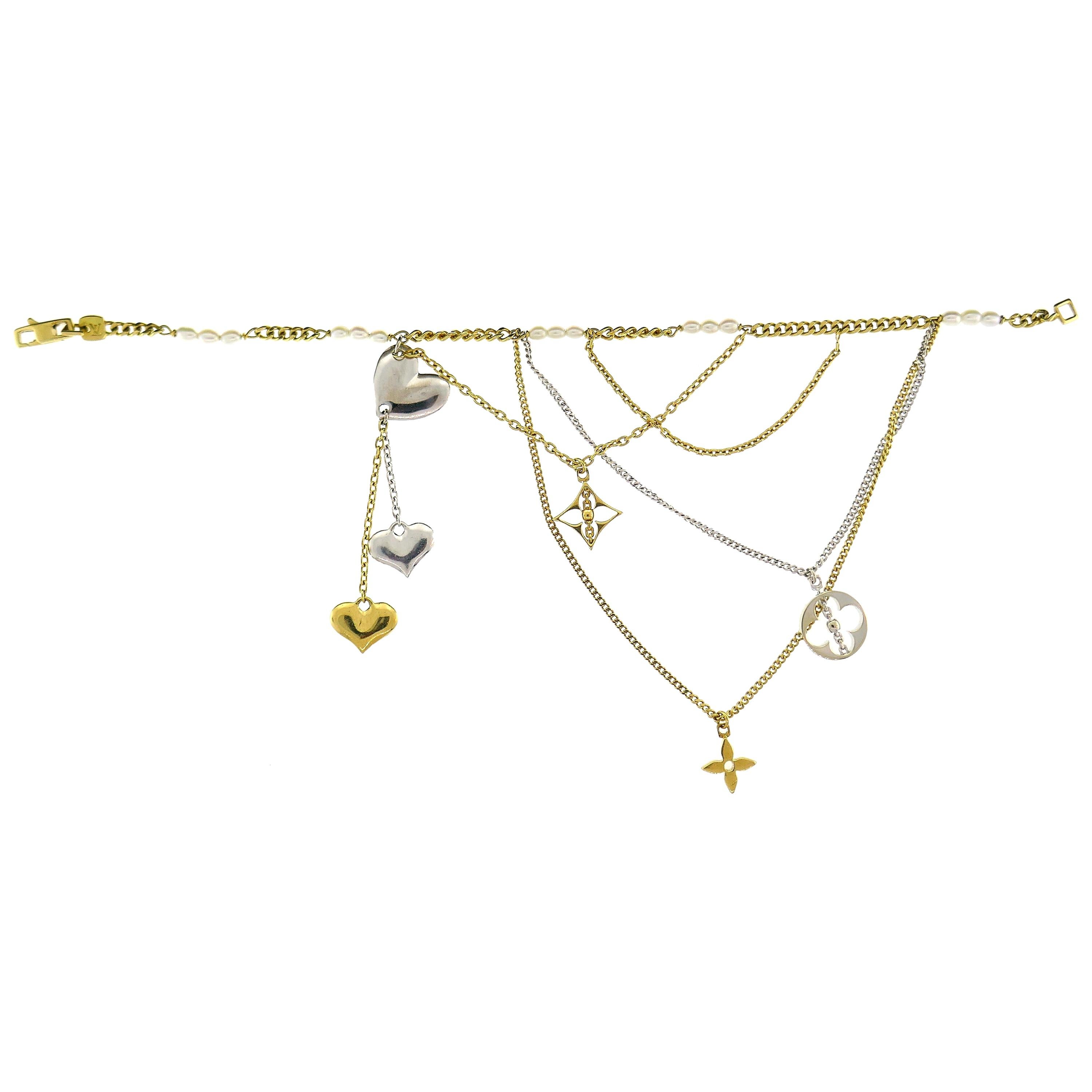 Louis Vuitton Gold Seed Pearl Chain Charm Bracelet