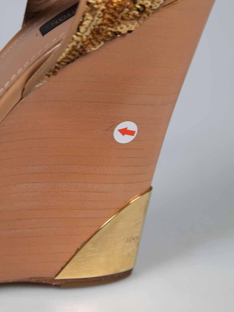 Louis Vuitton Gold Sequin Wooden Platform Sandals Size IT 37 For Sale 3