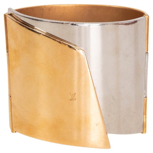 100% Authentic Louis Vuitton goldtone Metal Essential V Cuff Bracelet