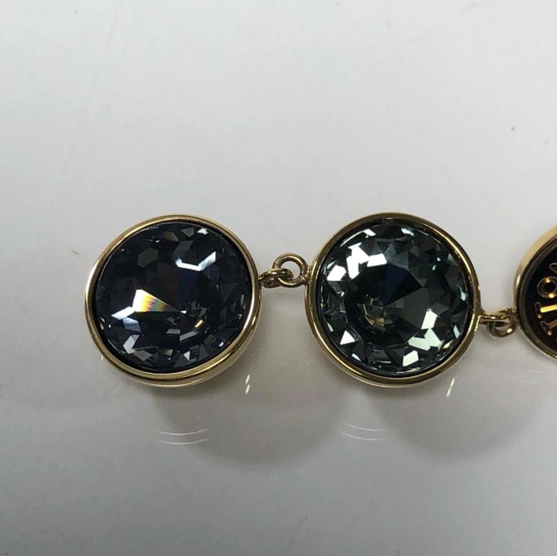 Louis Vuitton Gold Swarovski Black Crystal Pierced Hanging Earrings For Sale 1