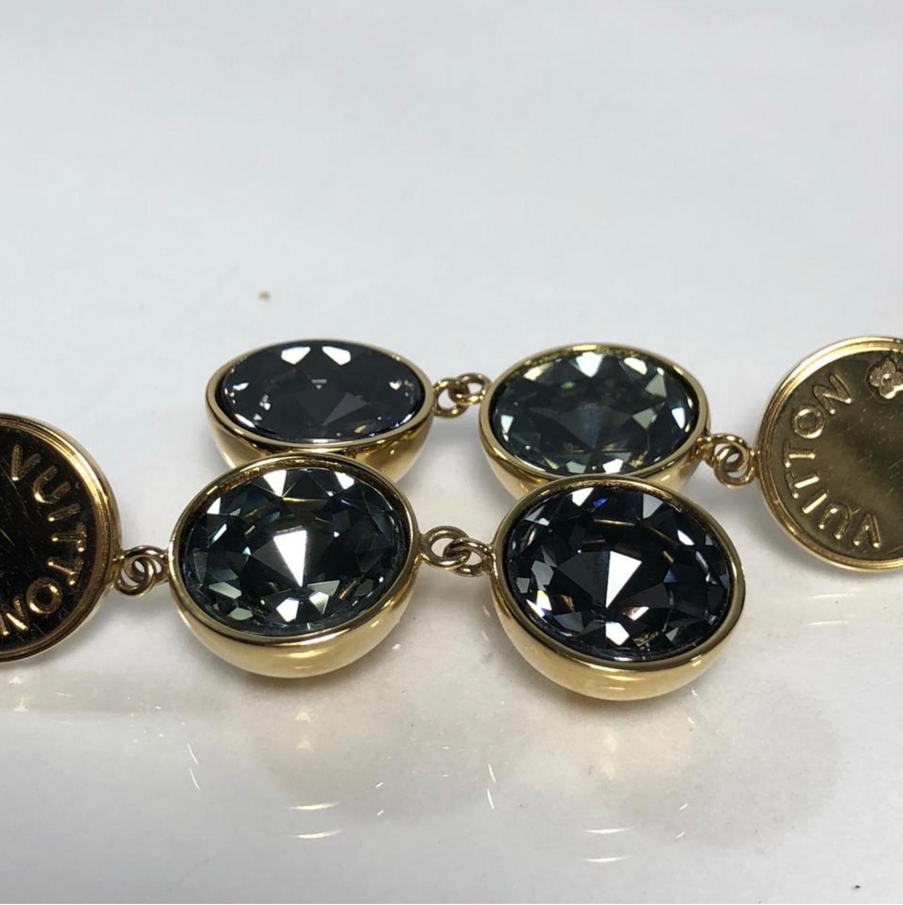 Louis Vuitton Gold Swarovski Black Crystal Pierced Hanging Earrings For Sale 2