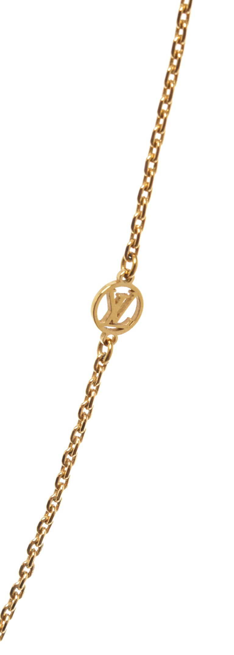 Louis Vuitton Gold Tone Collier Logo Angel Pendant Necklace Louis