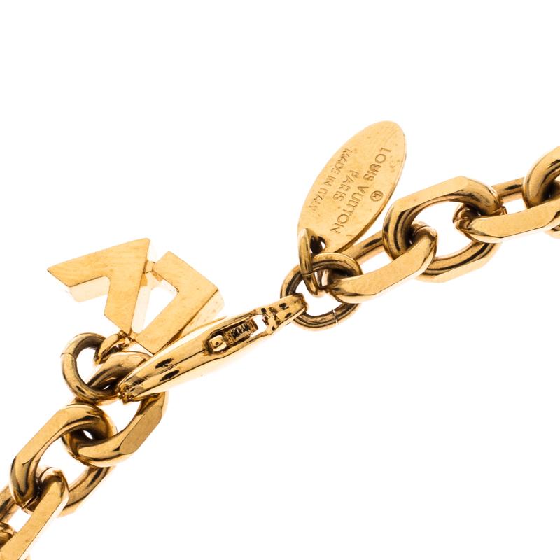 Women's Louis Vuitton Gold Tone Crystal Embedded Charm Bracelet