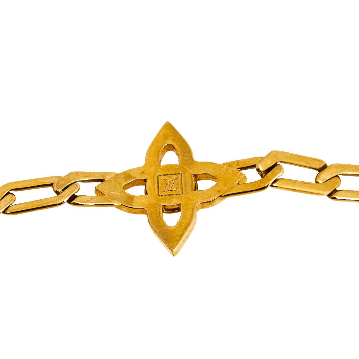 Contemporary Louis Vuitton Gold Tone Crystal Flower Power Bracelet