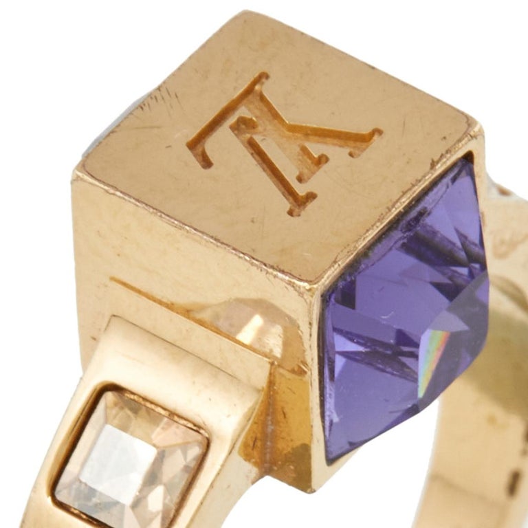 Louis Vuitton Gamble Crystal Gold Tone Ring Size EU 54 at 1stDibs