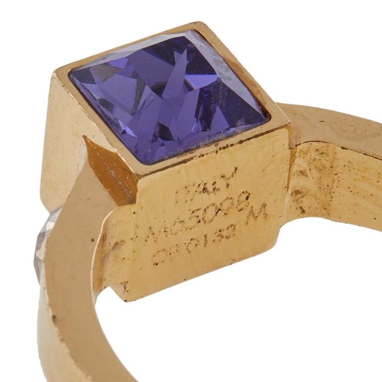 Louis Vuitton Gold Tone Gamble Crystal Ring Size L Louis Vuitton