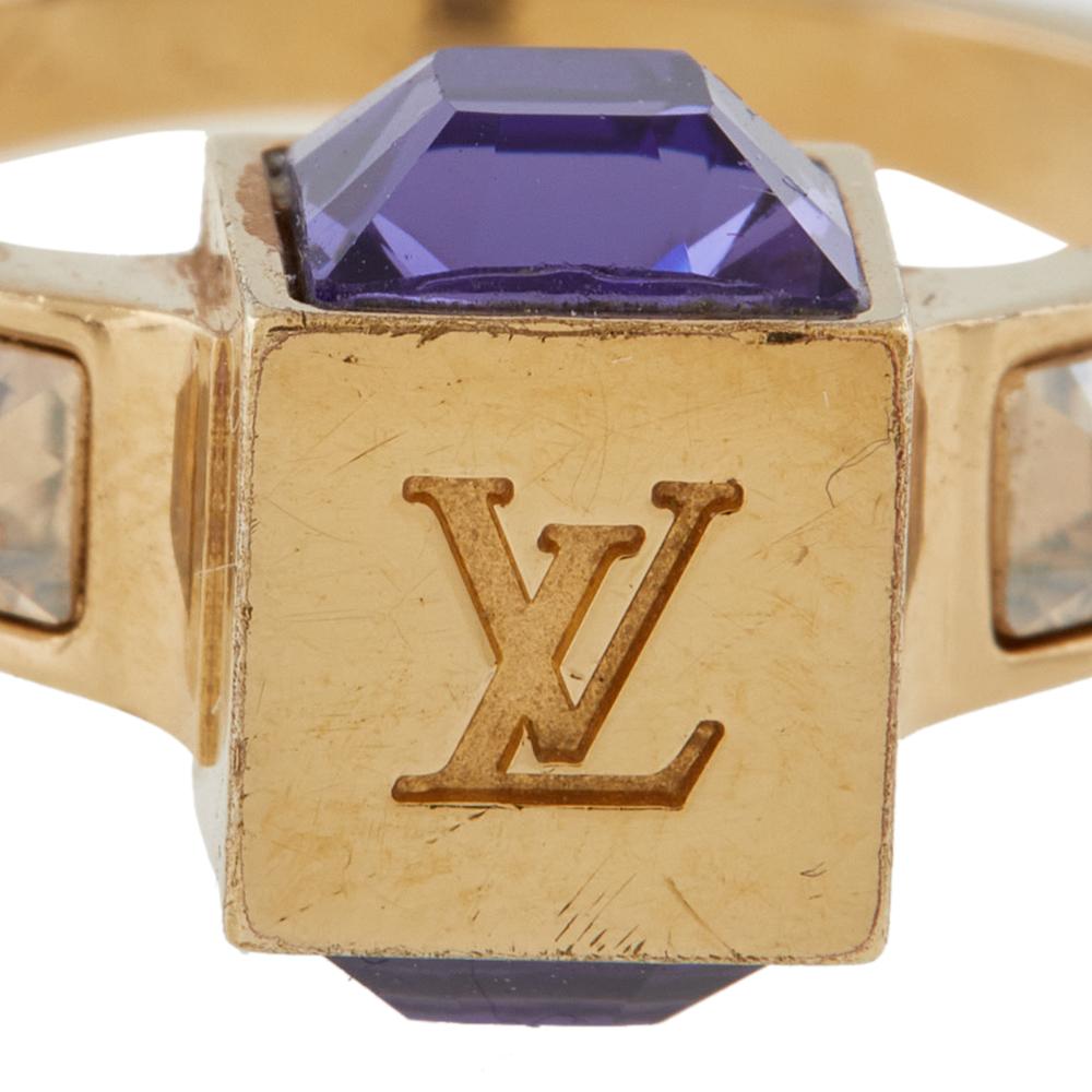 Contemporary Louis Vuitton Gold Tone Crystal Gamble Ring Size EU 53