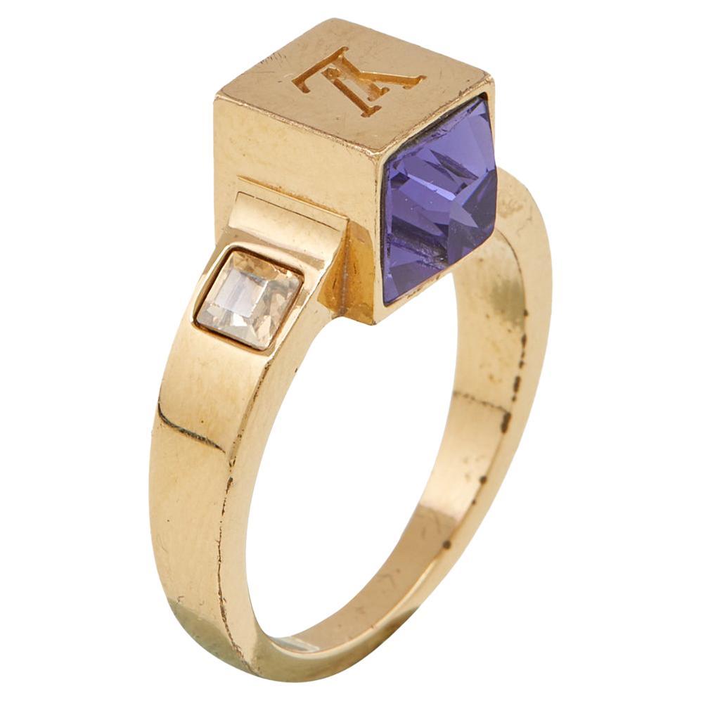 Louis Vuitton Gold Tone Crystal Gamble Ring Size EU 53