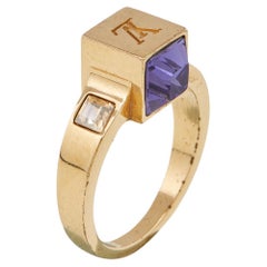 Louis Vuitton Gold Tone Crystal Gamble Ring Size EU 53