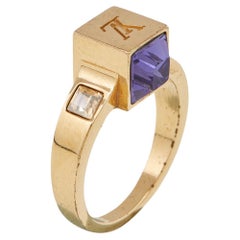 Louis Vuitton Gold Tone Crystal Gamble Ring Size EU 53 at 1stDibs