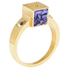 Louis Vuitton Gold Tone Crystal Gamble Ring Size EU 56