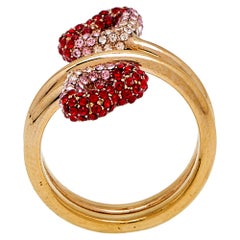 Louis Vuitton Gold Tone Crystal Heart LV & V Ring L